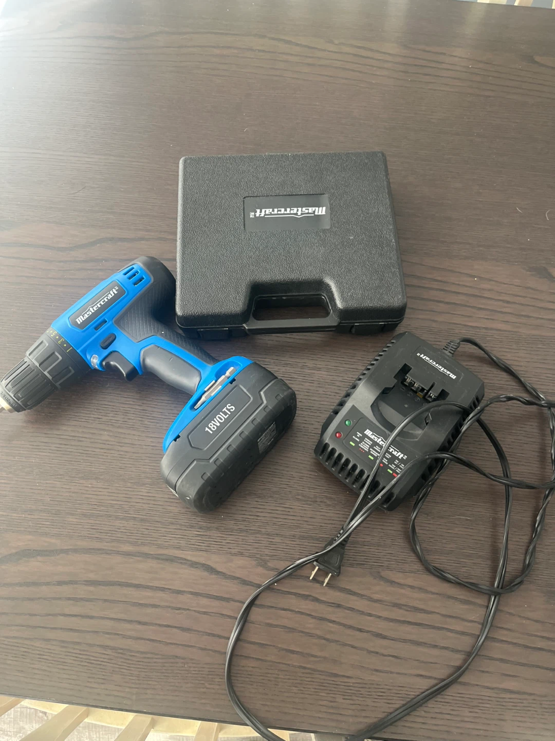Mastercraft 18V Cordless Drill with Battery, Charger & Bit Set