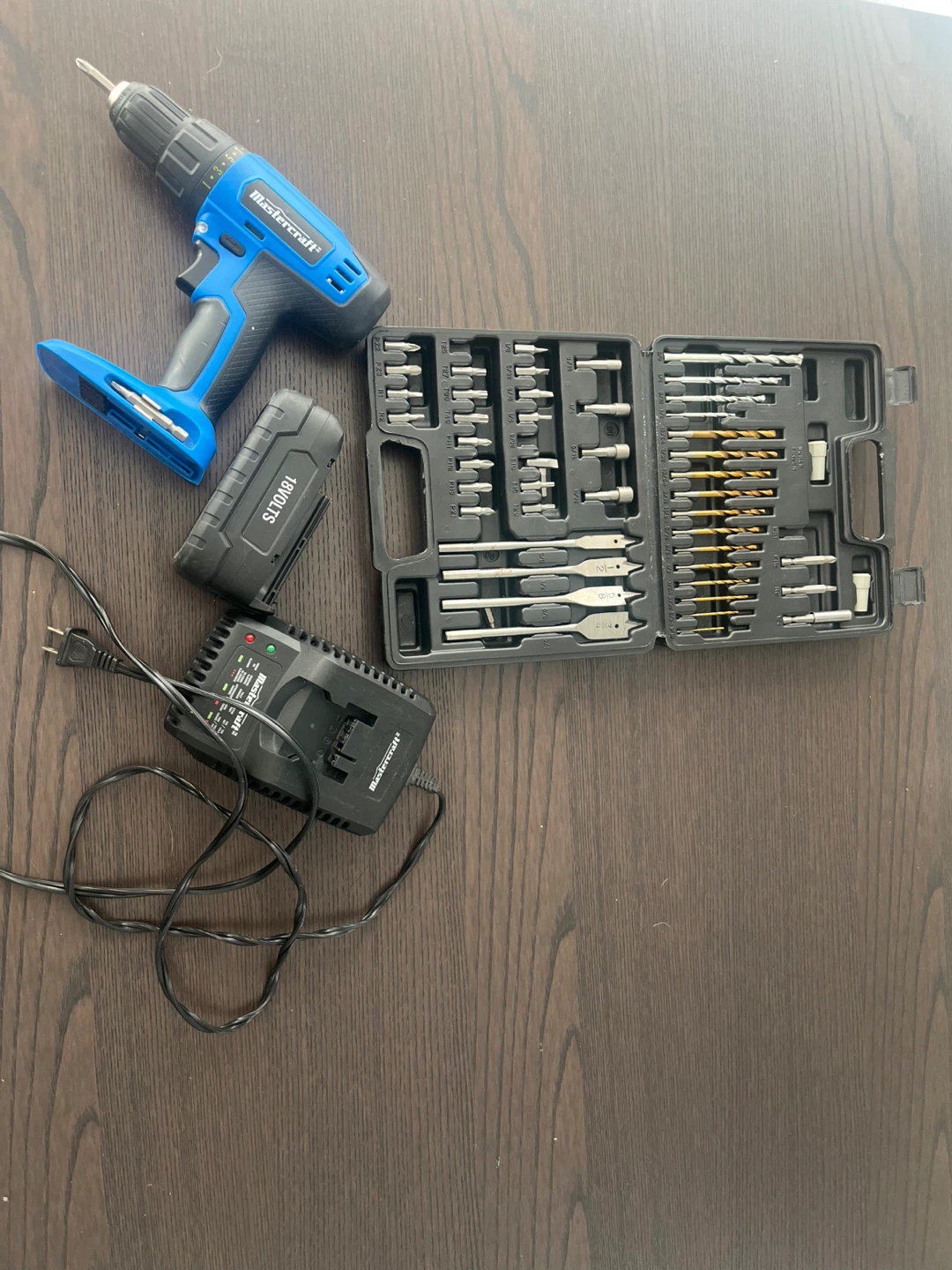 Mastercraft 18V Cordless Drill with Battery, Charger & Bit Set - photo 2