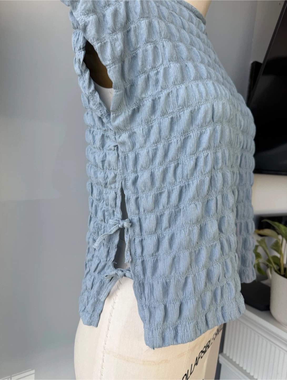 ZARA Light Blue Textured Top size xs - photo 2