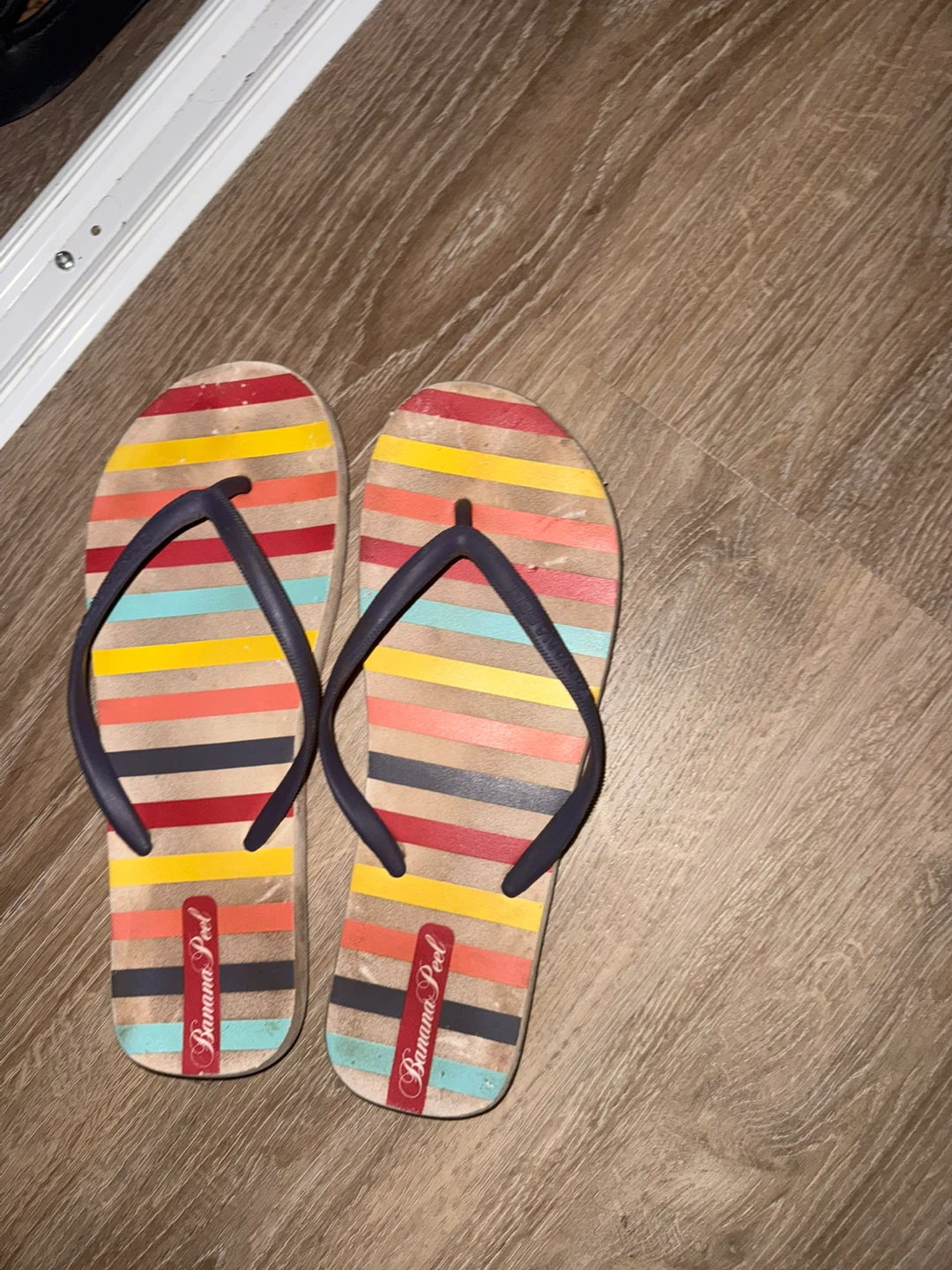 Banana Peel Striped Flip Flops Size 10