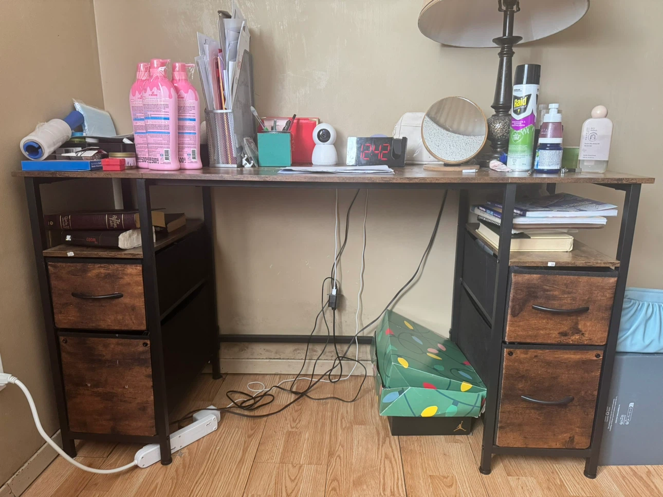 YAOHUOO Computer Desk with 4 Drawers - 55" Rustic Oak - photo 3