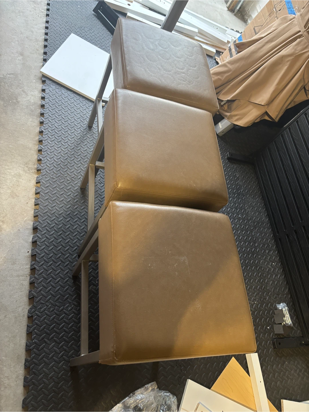 Set of 3 Brown Faux Leather Bar Stools