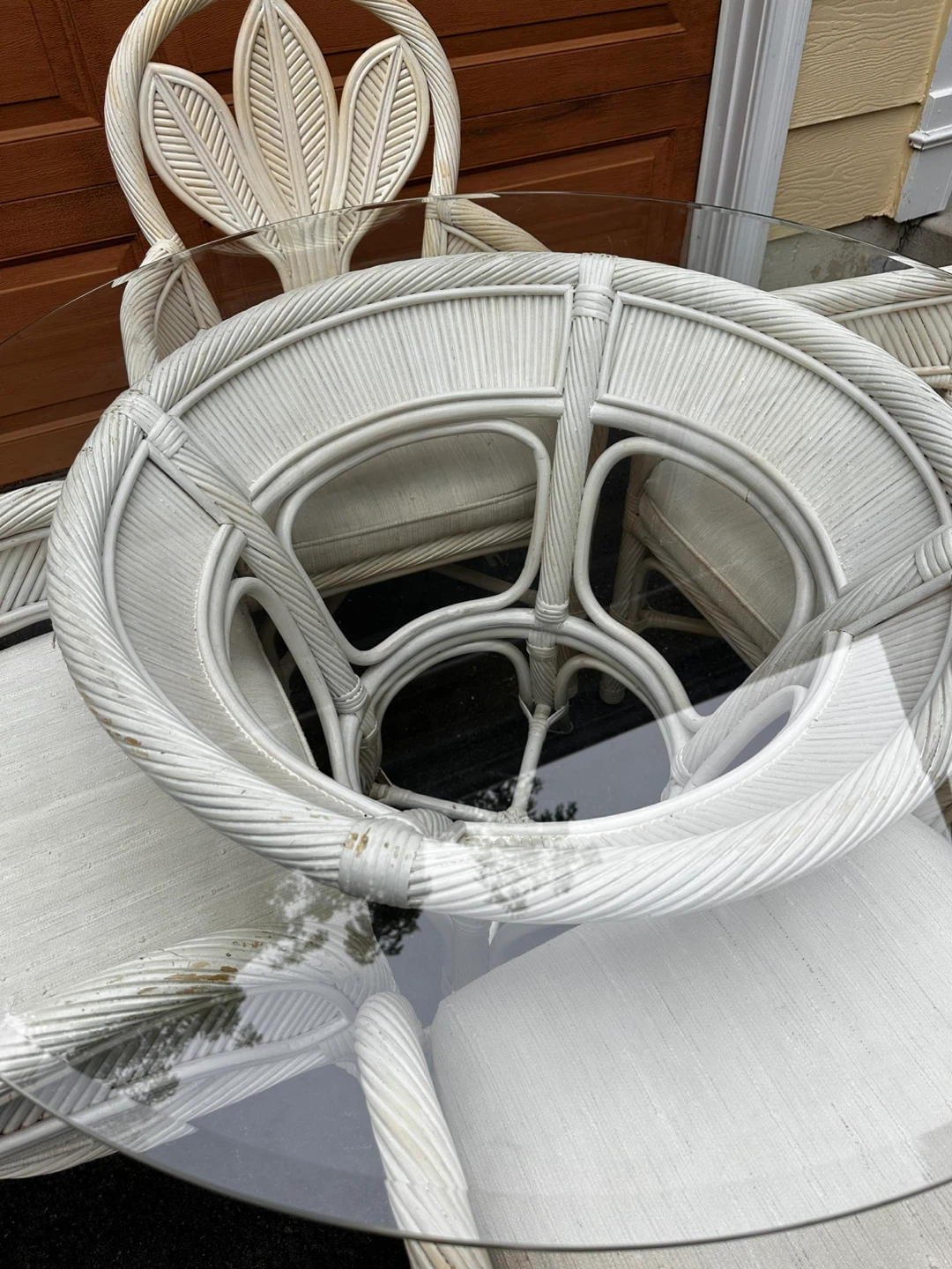 White Rattan Dining Set with Glass Top Table and 4 Chairs - photo 4