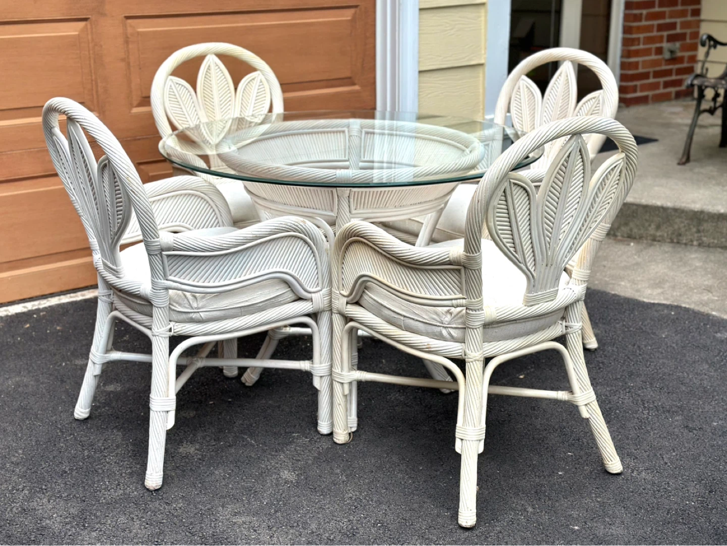 White Rattan Dining Set with Glass Top Table and 4 Chairs - photo 2