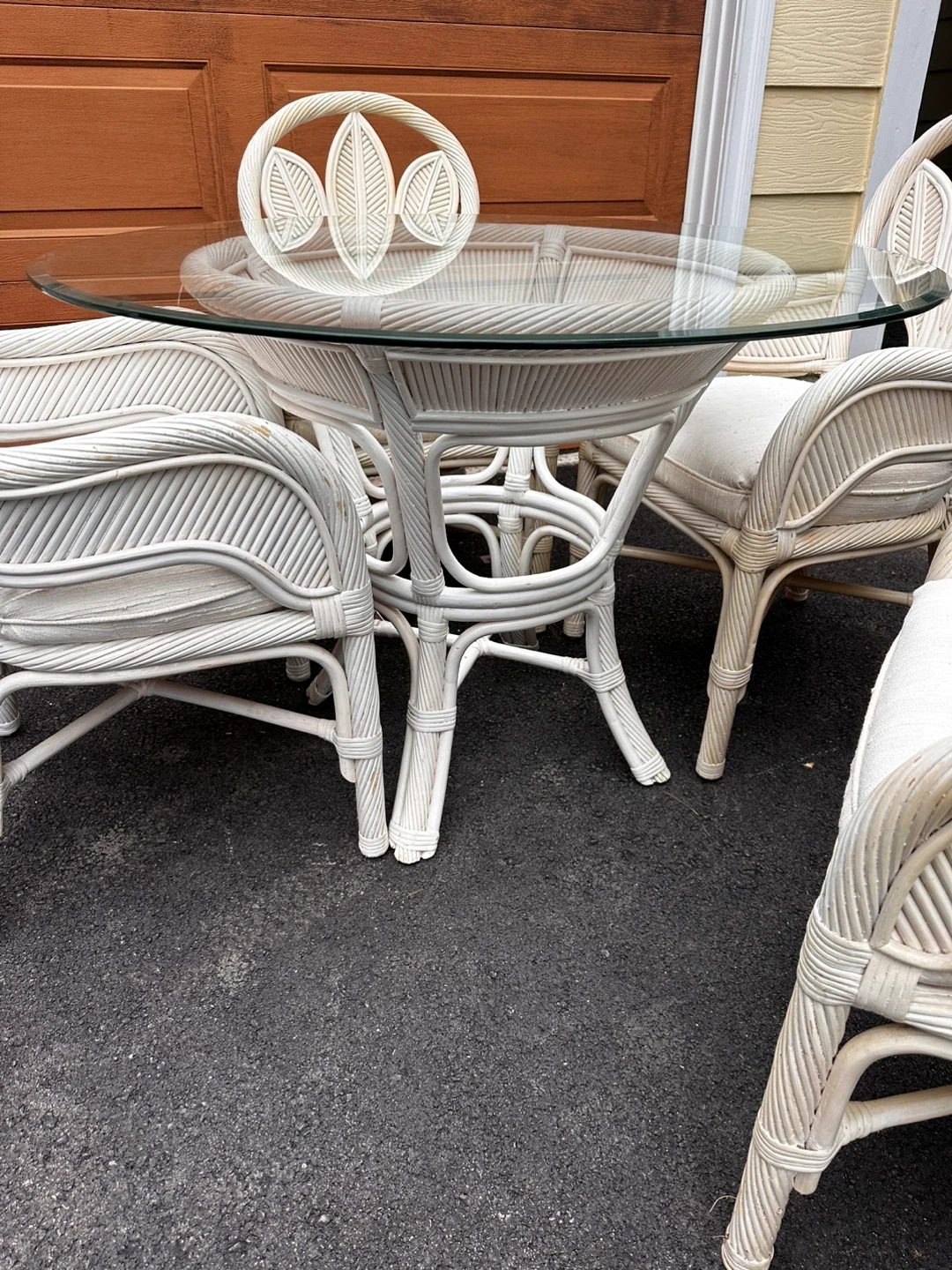 White Rattan Dining Set with Glass Top Table and 4 Chairs - photo 3