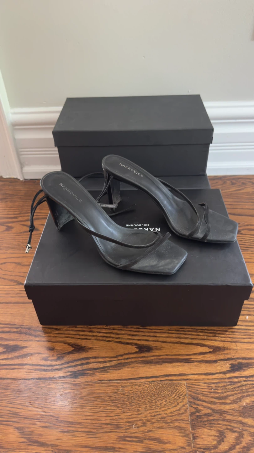 Nakedvice Black Strappy Heels with Ankle Tie