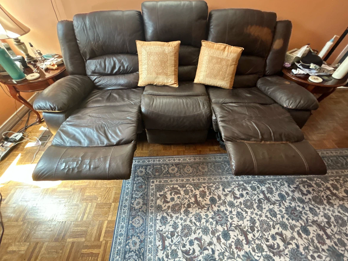 Brown Leather Reclining Sofa - photo 3