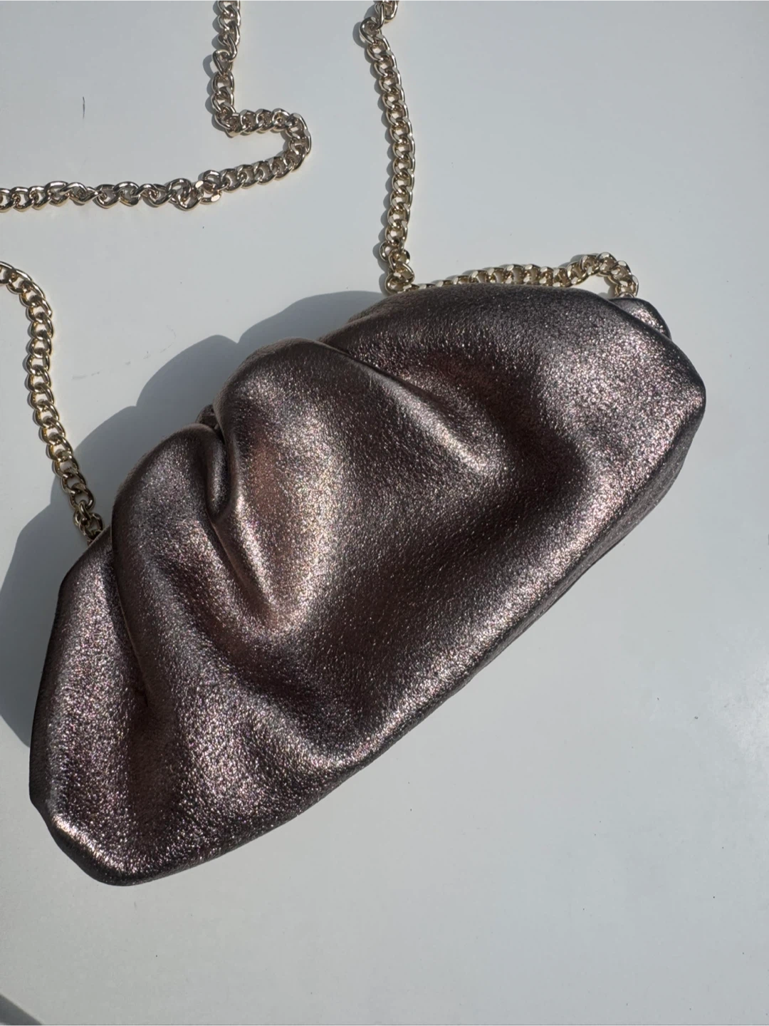 Leather clutch with gold chain