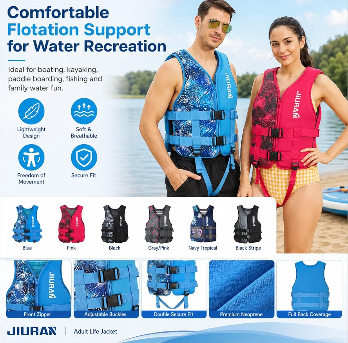 JIURAN Adult Life Jacket - Comfortable Flotation Support - photo 2