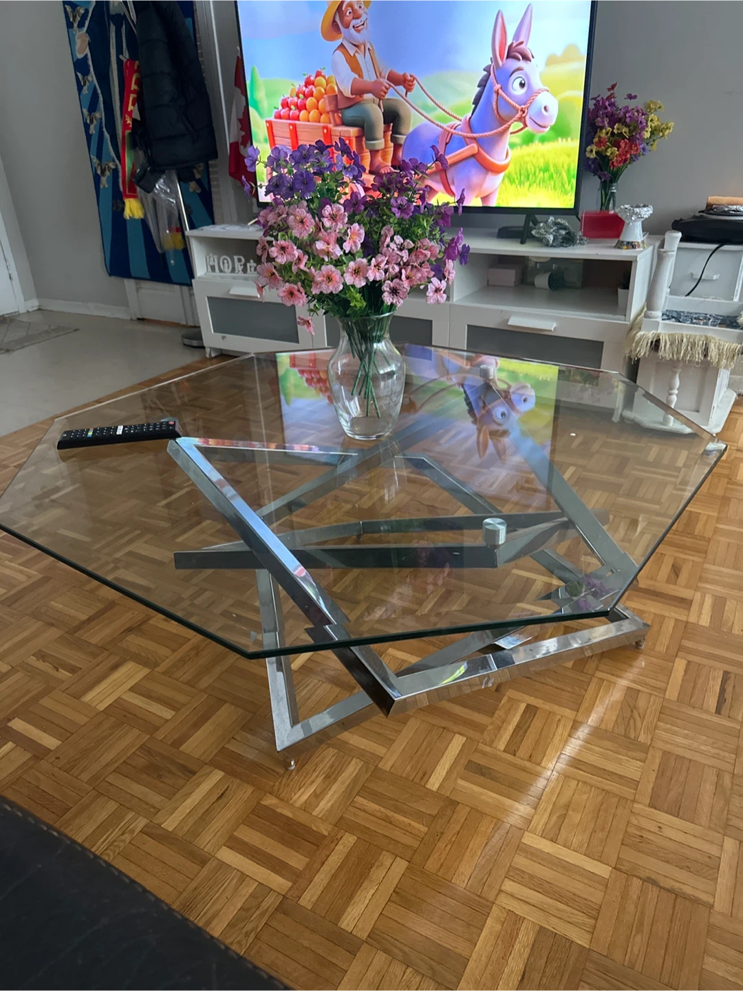 Glass Coffee Table with Chrome Base