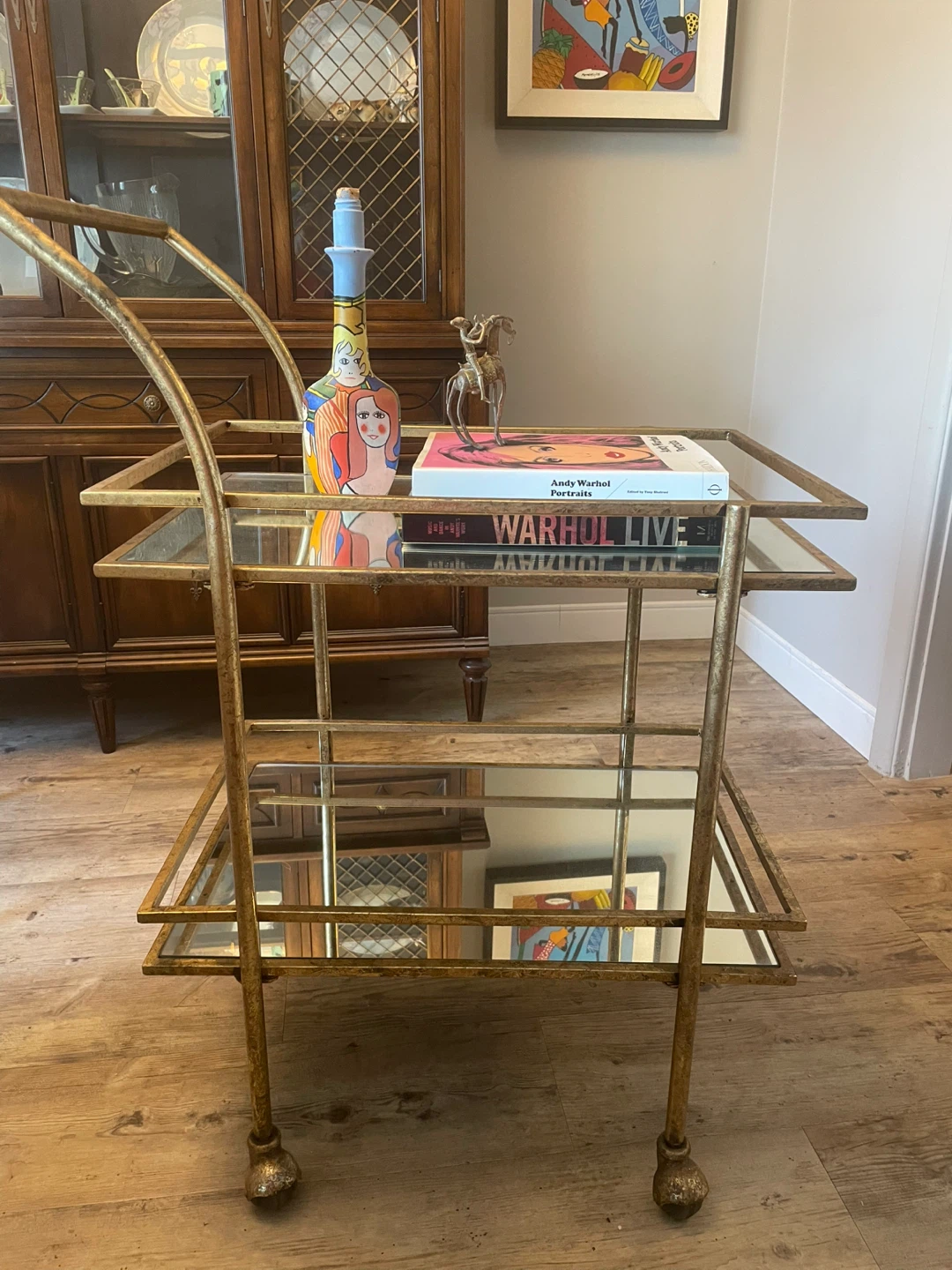 Gold Bar Cart with Mirrored Shelves - photo 2