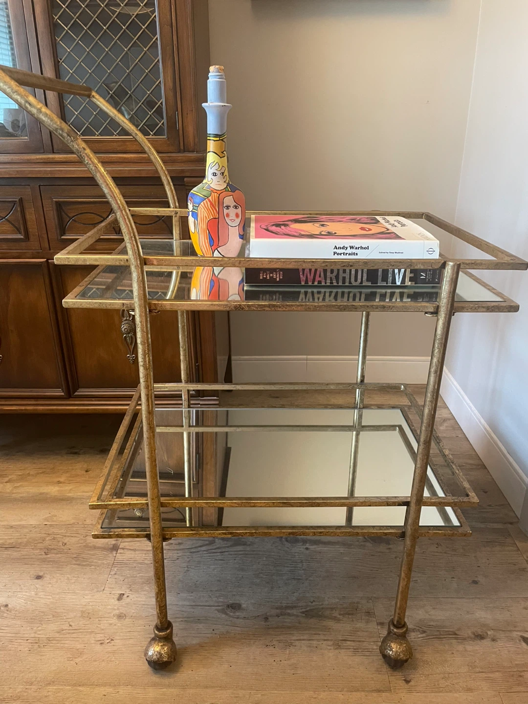 Gold Bar Cart with Mirrored Shelves - photo 3