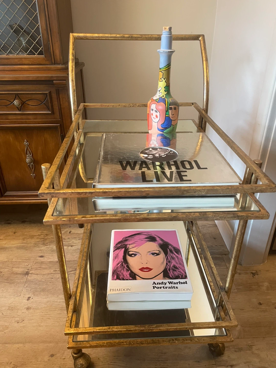 Gold Bar Cart with Mirrored Shelves - photo 4