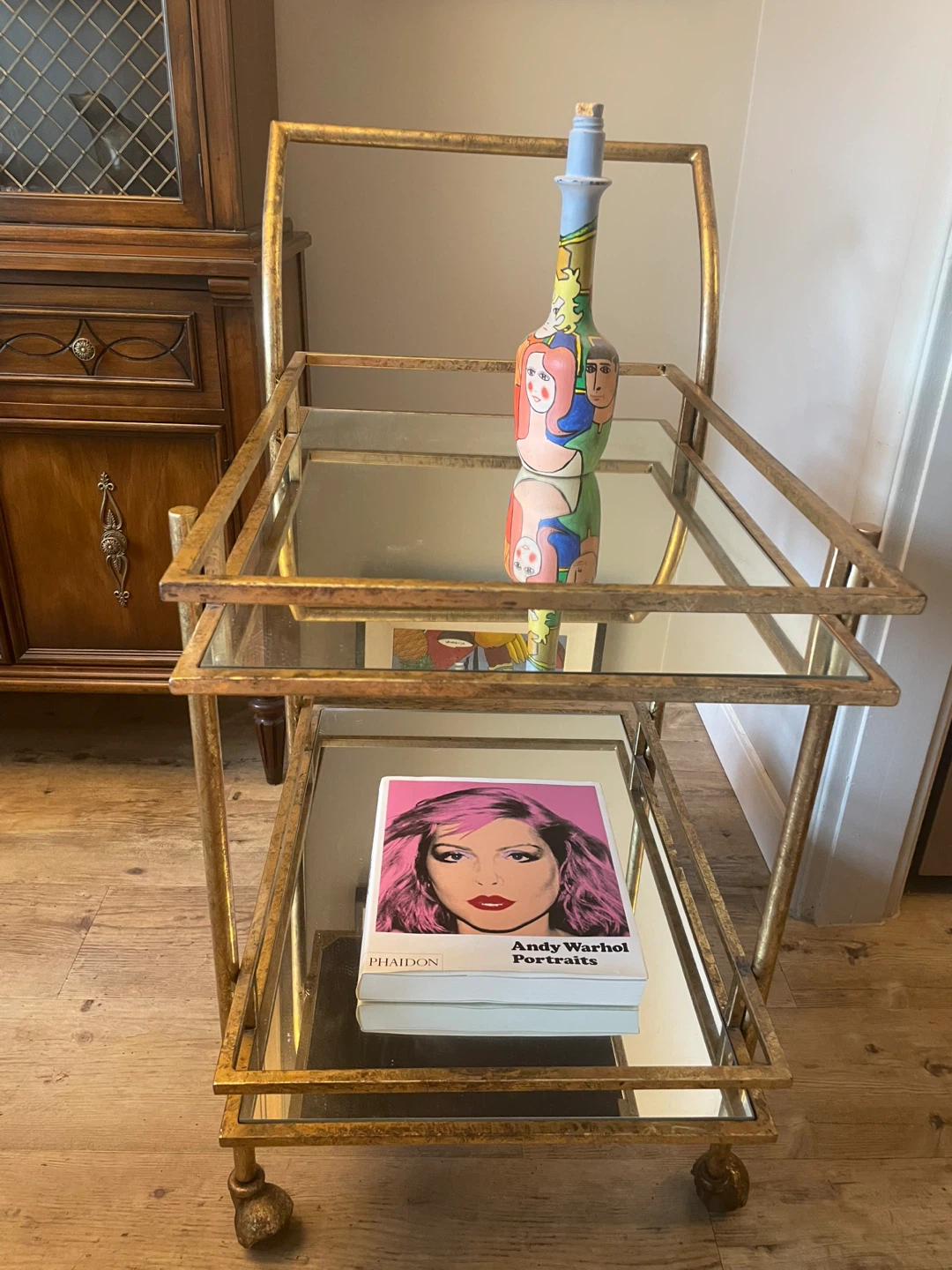 Gold Bar Cart with Mirrored Shelves - photo 5