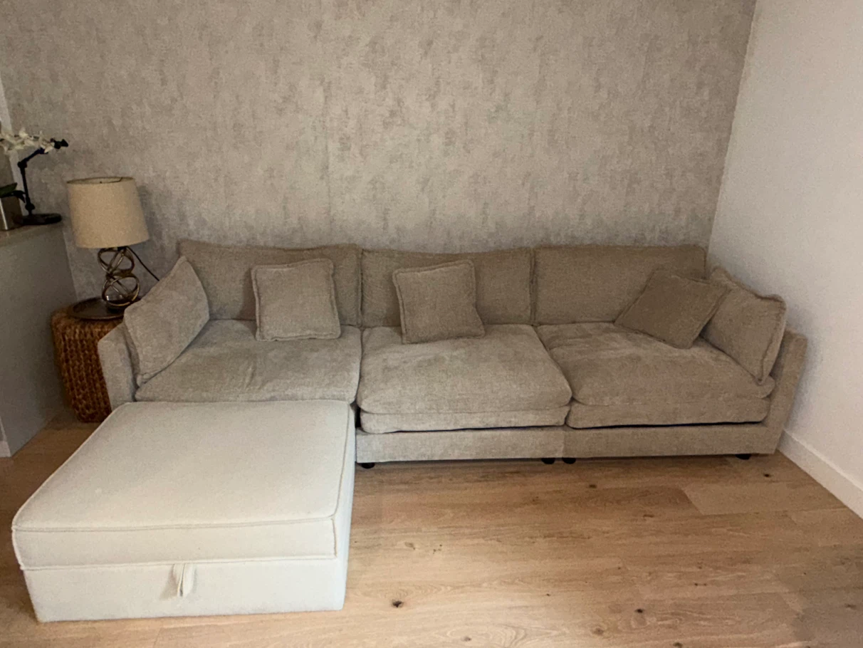 Beige 3-Seat Modular Cloud Couch / Sectional Sofa