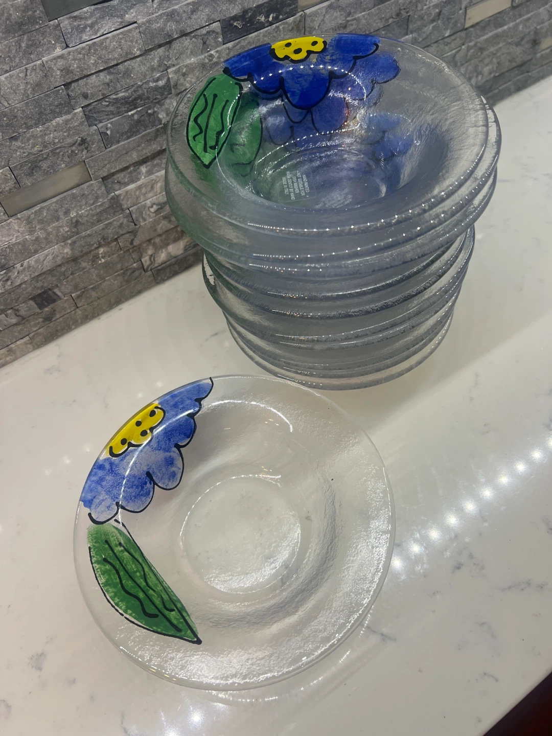 Hand Painted Glass Plates Set - Floral Design - photo 2