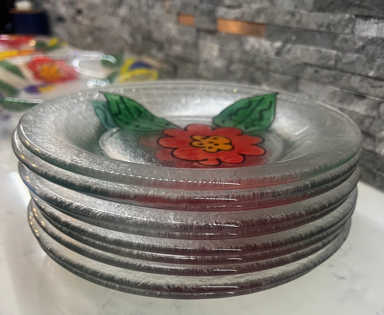 Hand Painted Glass Plates Set - Floral Design - photo 4