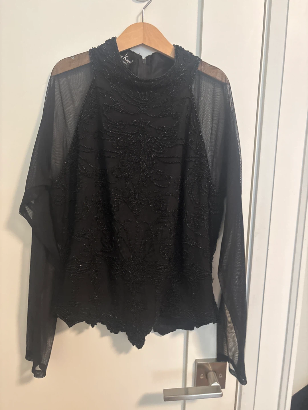 Lawrence Kazar Beaded Sheer Top - Black - Size M
