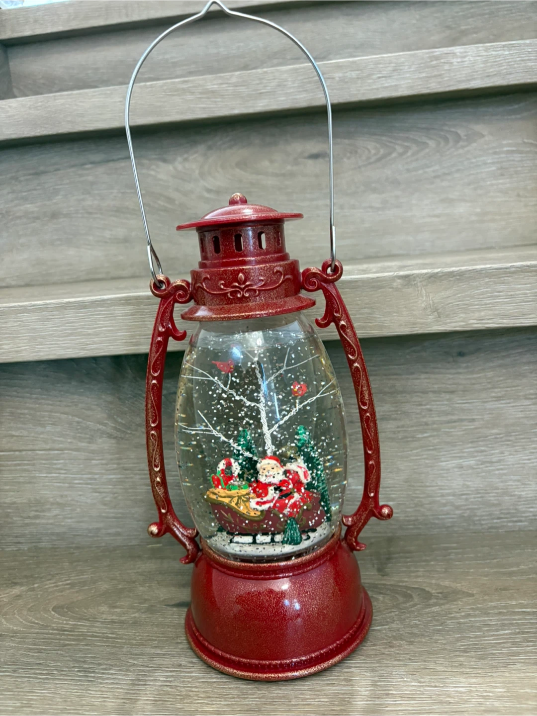 Snow globe Christmas Lantern with Santa Scene