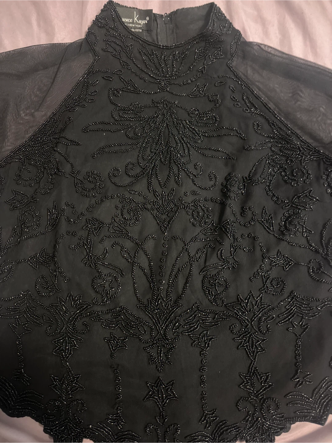 Lawrence Kazar Beaded Sheer Top - Black - Size M - photo 2