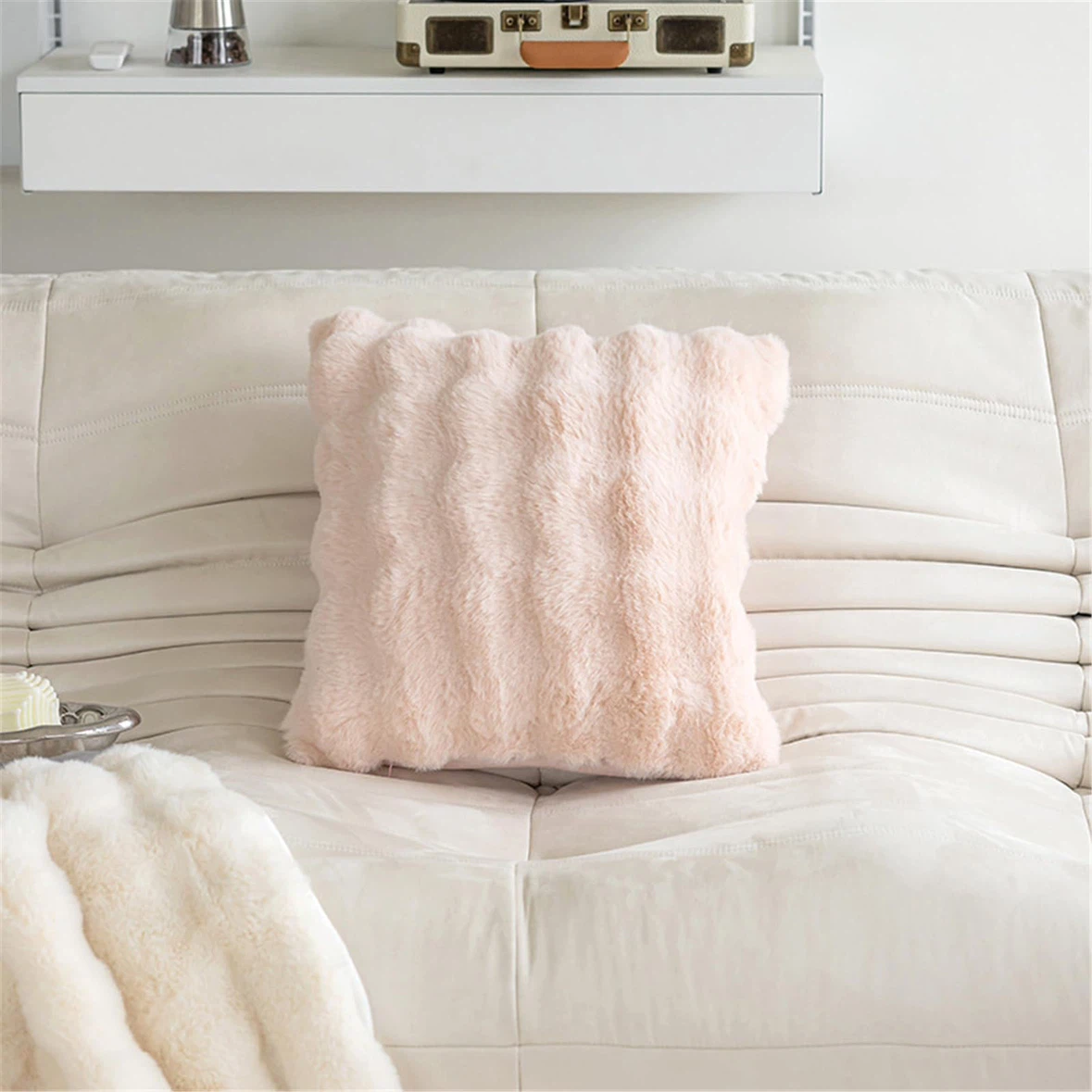 Pink Faux Fur Throw Pillow - photo 3