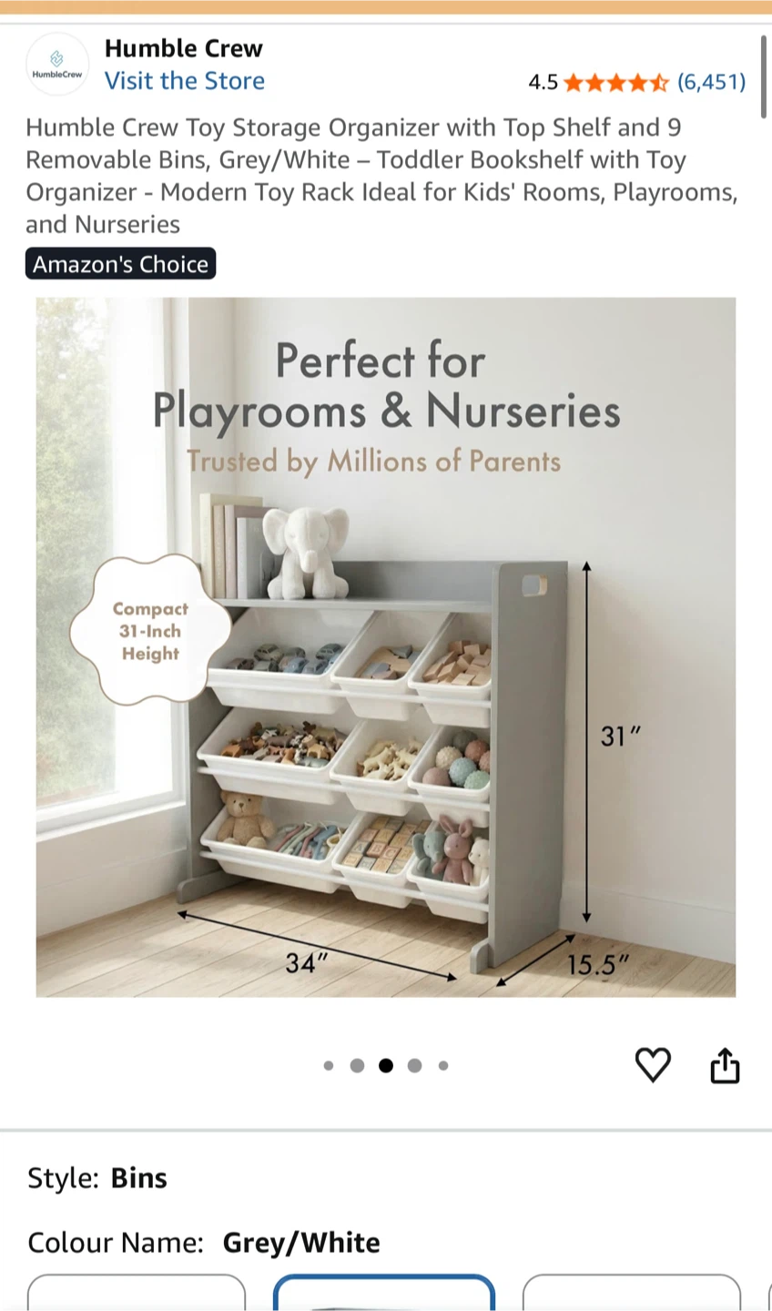 Humble Crew Toy Organizer with 9 Bins Grey/White - photo 4