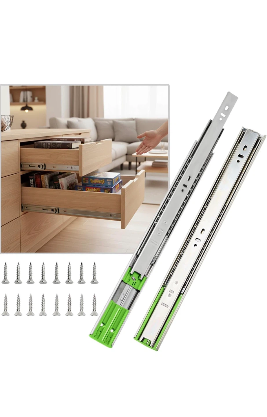 6 pairs Drawer Slides Soft Close Full Extension 3-Section - photo 4