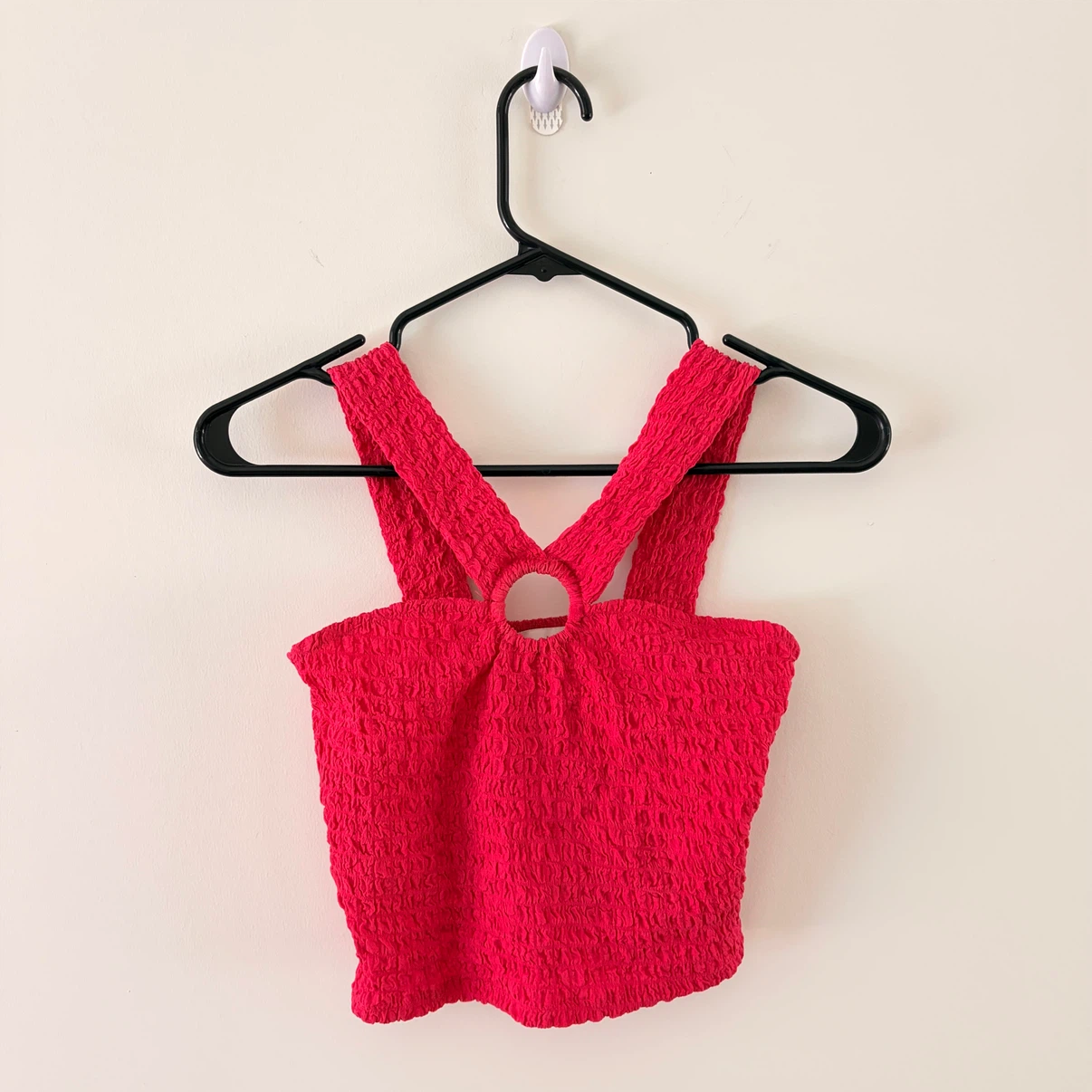Mango Smocked Ring Hot Pink Crop Top Size XS