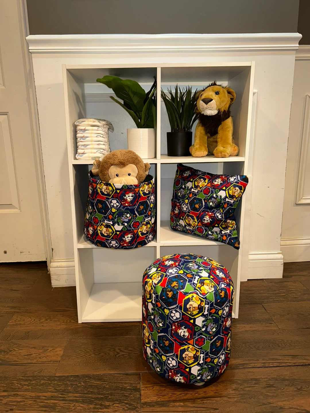 Handmade paw patrol stool basket and pillow set