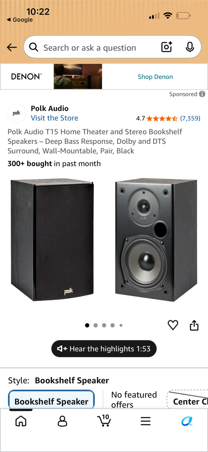 Polk Audio T15 Bookshelf Speakers (Pair, Black) - photo 2