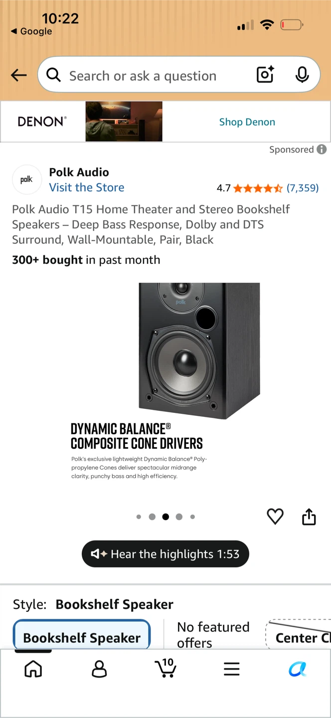 Polk Audio T15 Bookshelf Speakers (Pair, Black) - photo 3
