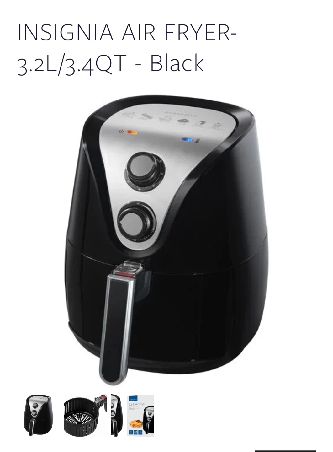 Insignia Air Fryer - 3.2L/3.4QT - Black