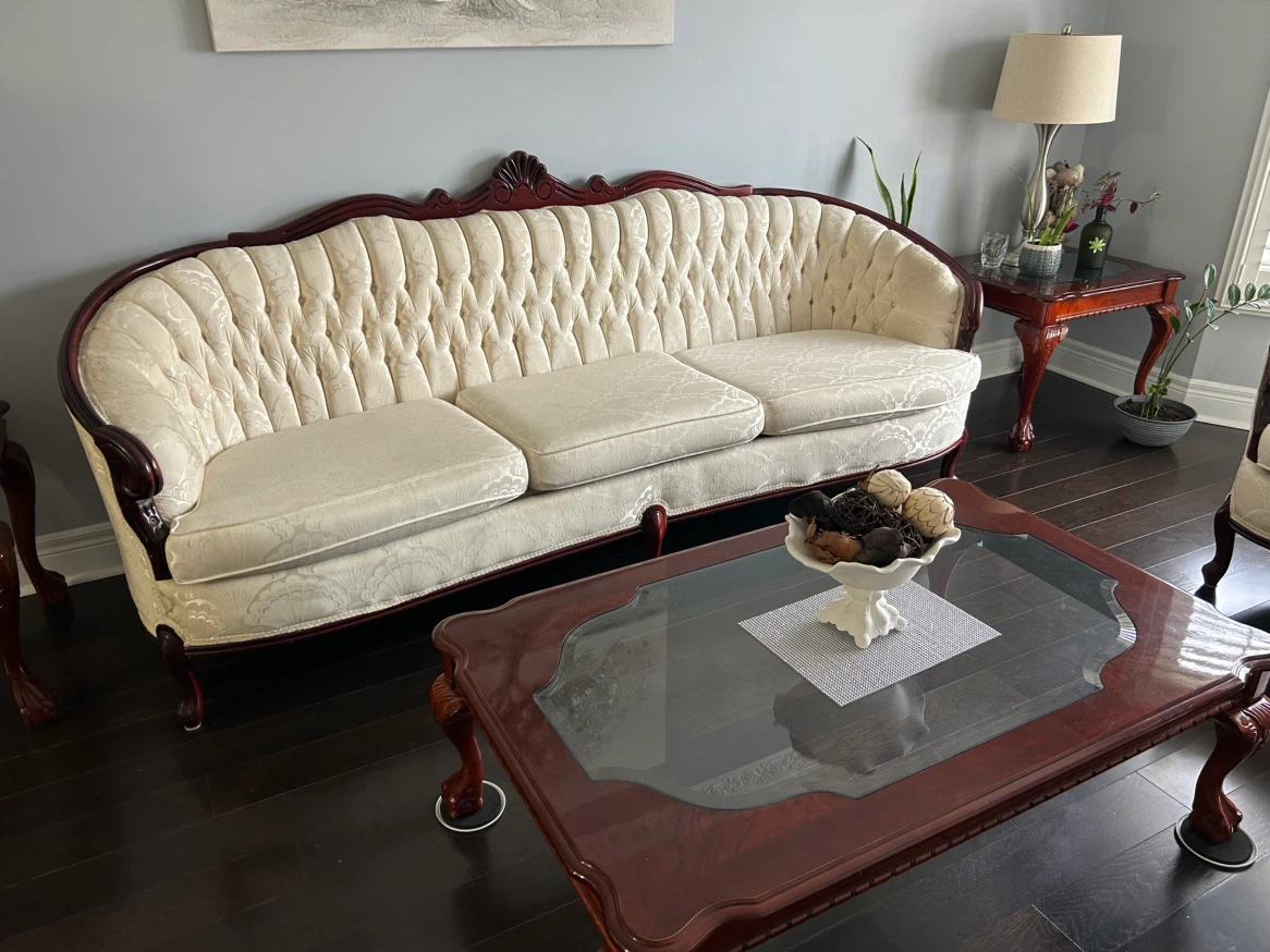 Vintage Cream Upholstered Sofa Set