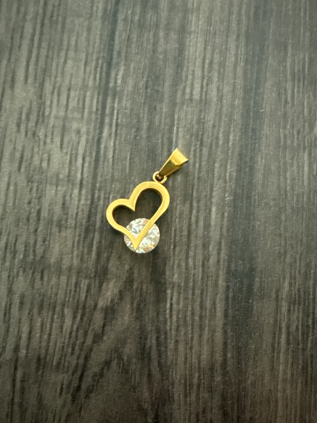 Gold Heart Pendant with Clear Stone