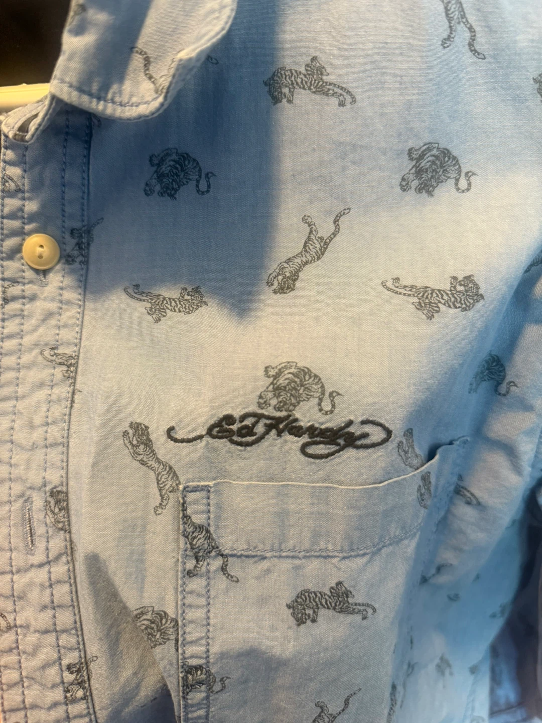 Ed Hardy Blue Tiger Print Button-Up Shirt - photo 4