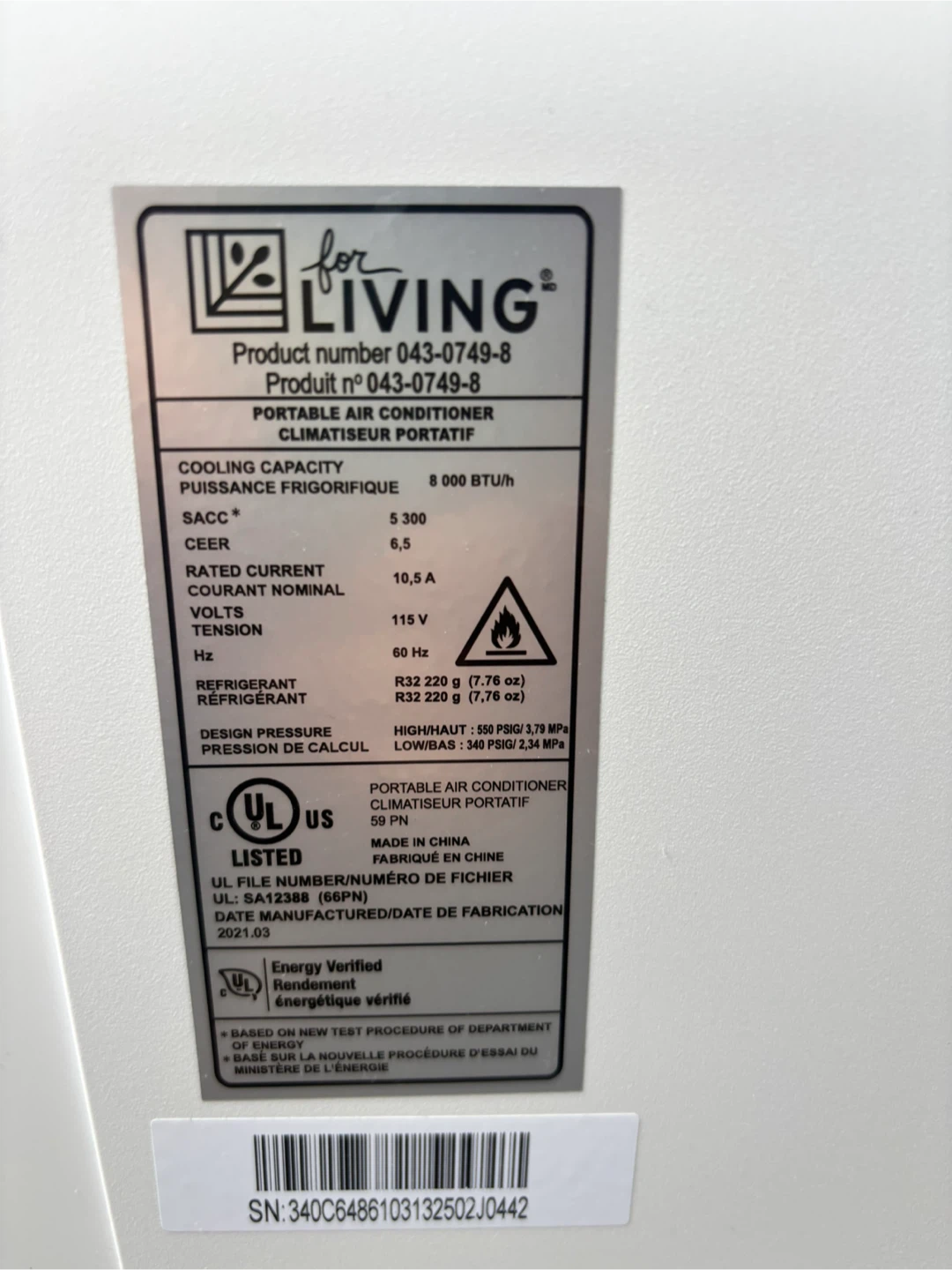 For Living Portable Air Conditioner 8000 BTU - photo 2