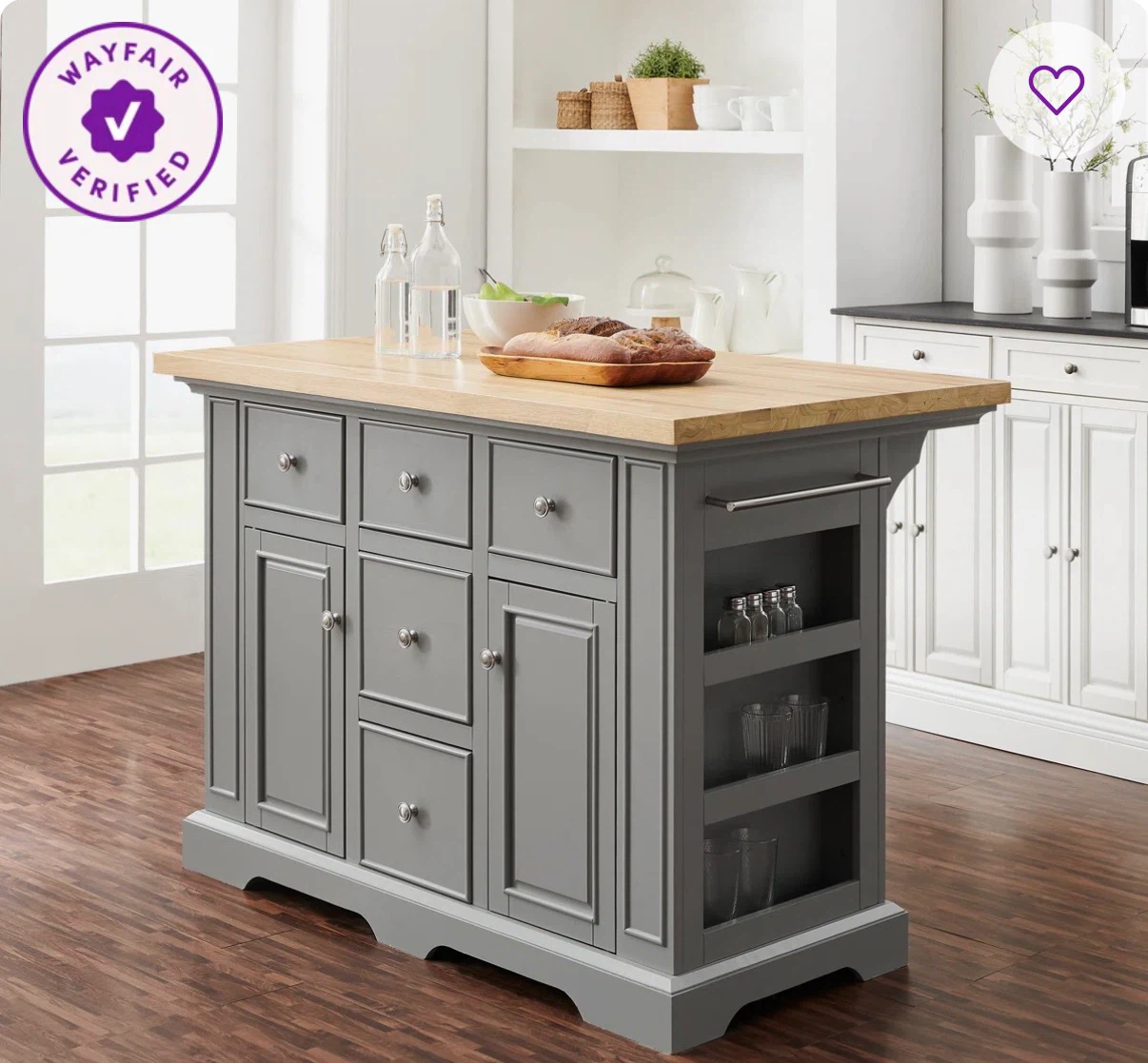 Gray Kitchen Island with Wooden Top