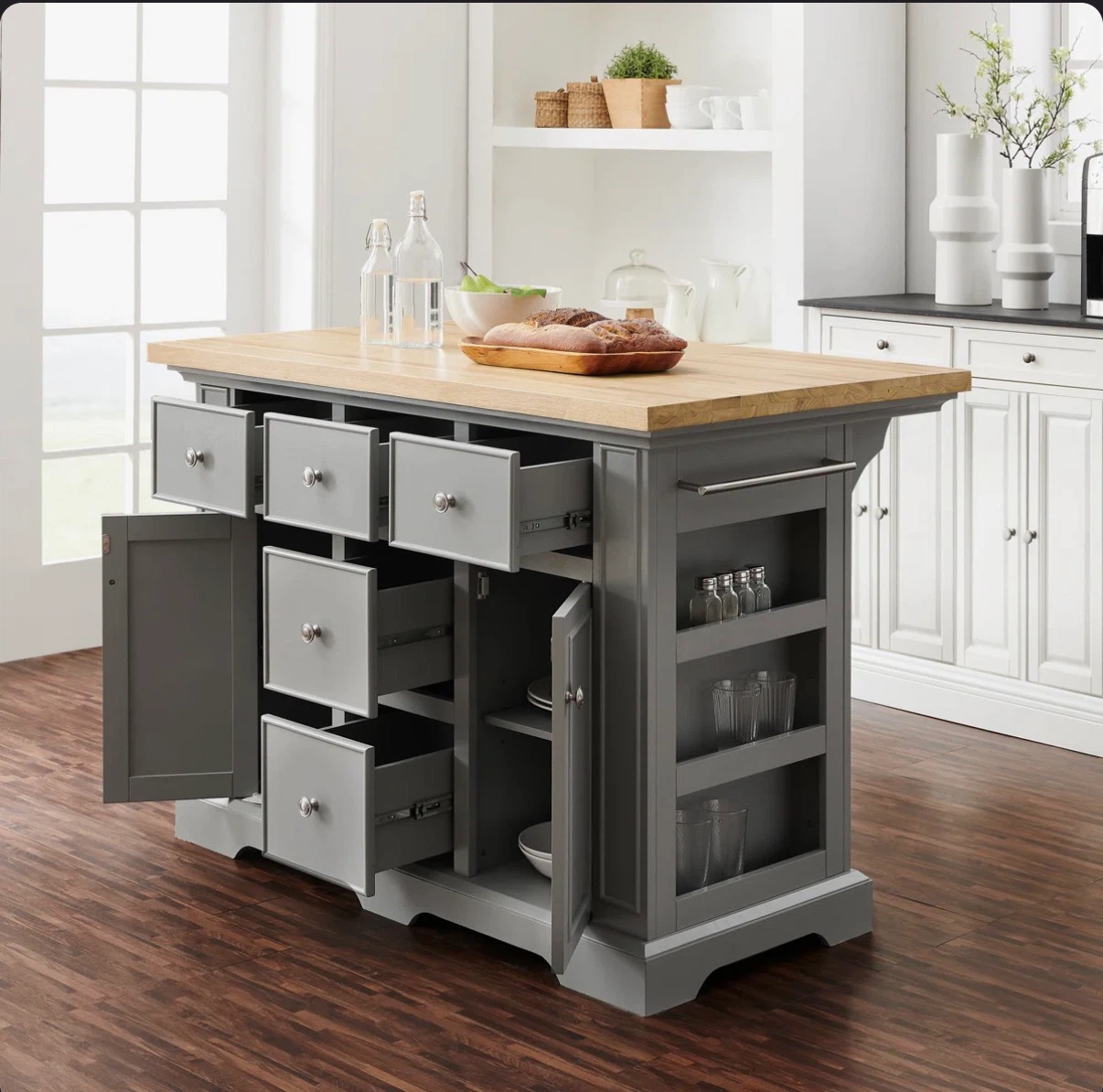Gray Kitchen Island with Wooden Top - photo 2