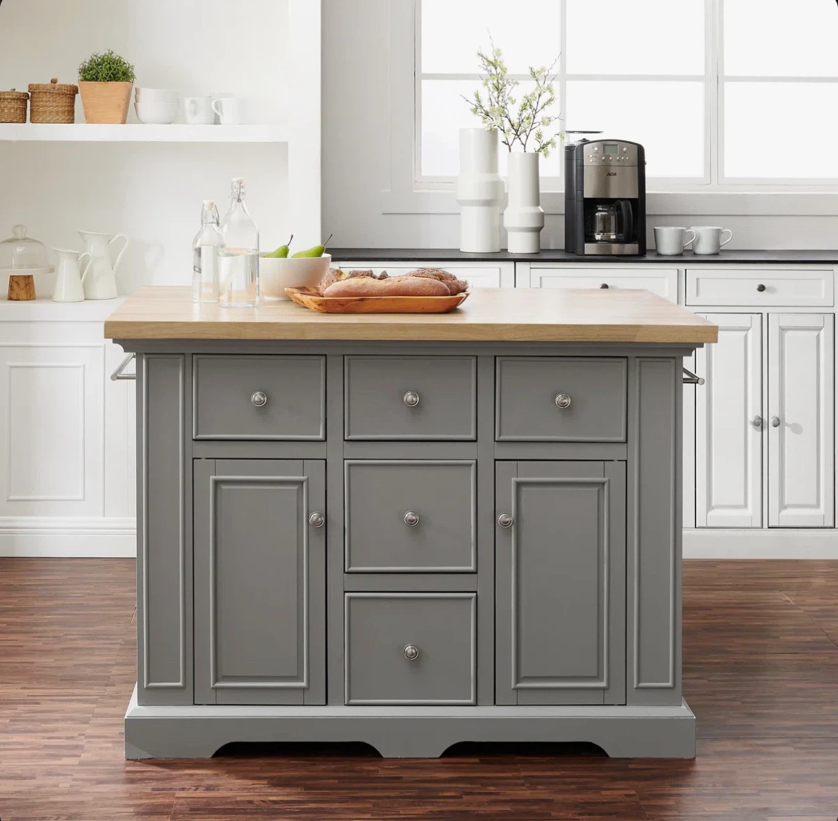 Gray Kitchen Island with Wooden Top - photo 5