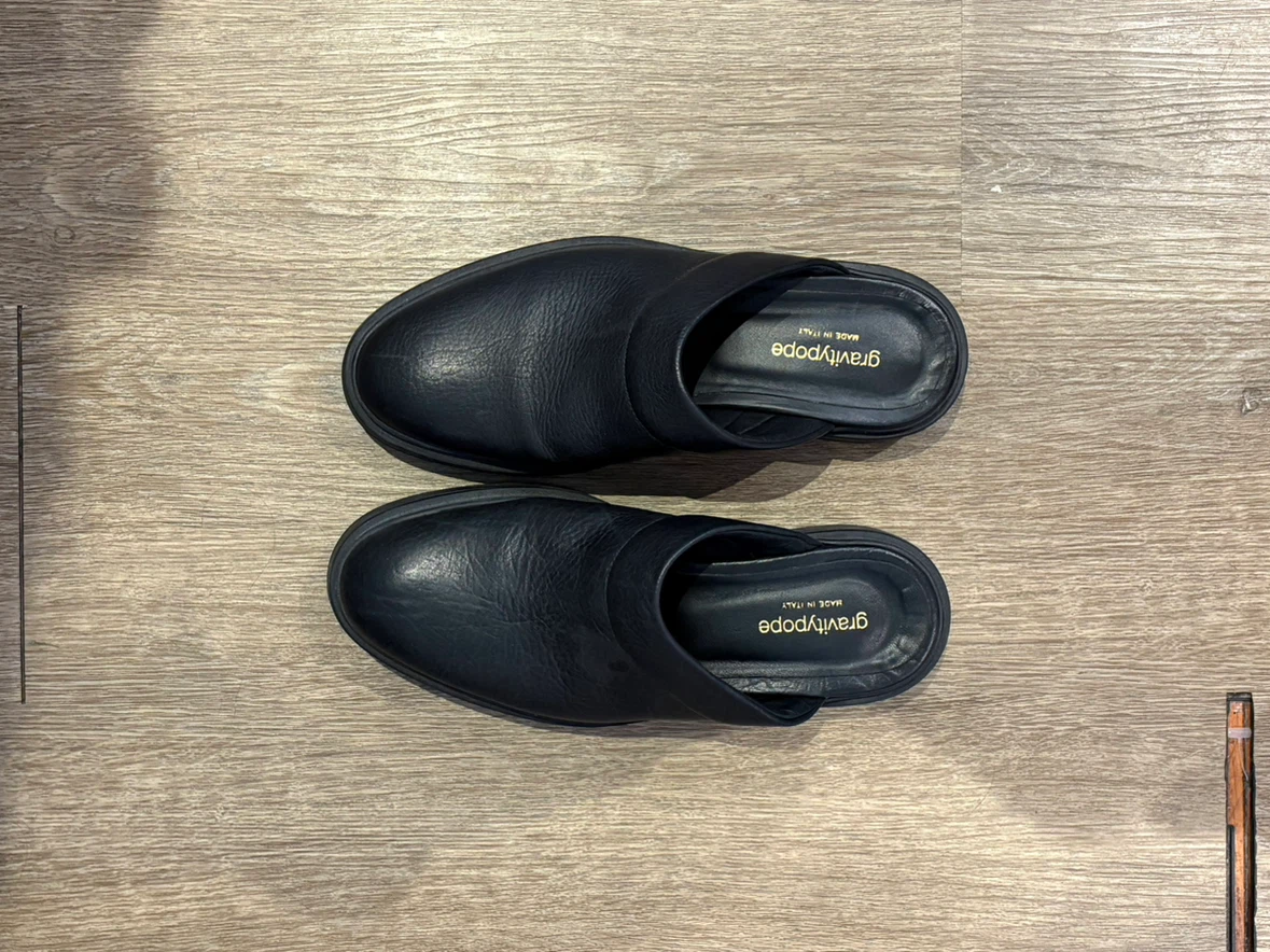 GRAVITYPOPE Black Leather Mules - Size 38