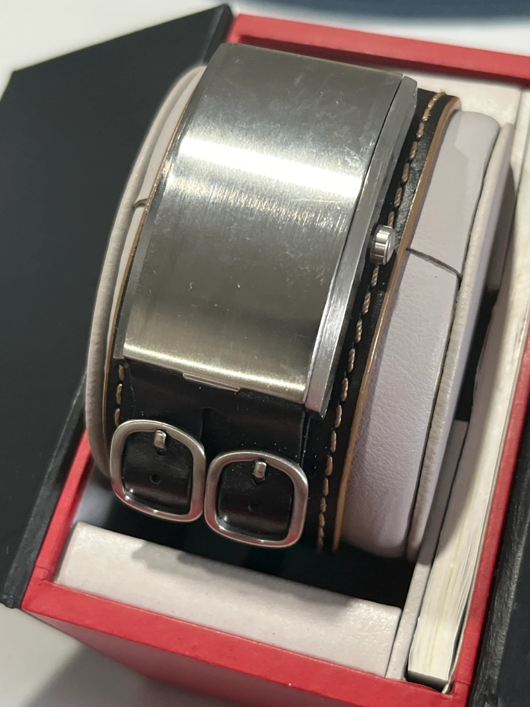 GUESS Designer Leather Cuff Watch – Original Box Included