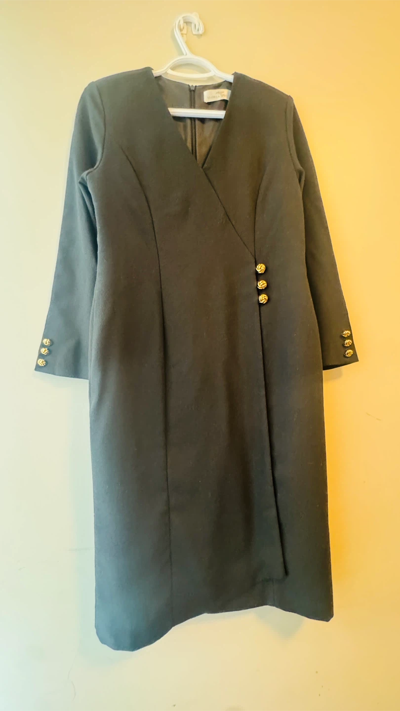 Marks & Spencer Black Wrap Dress with Gold Buttons