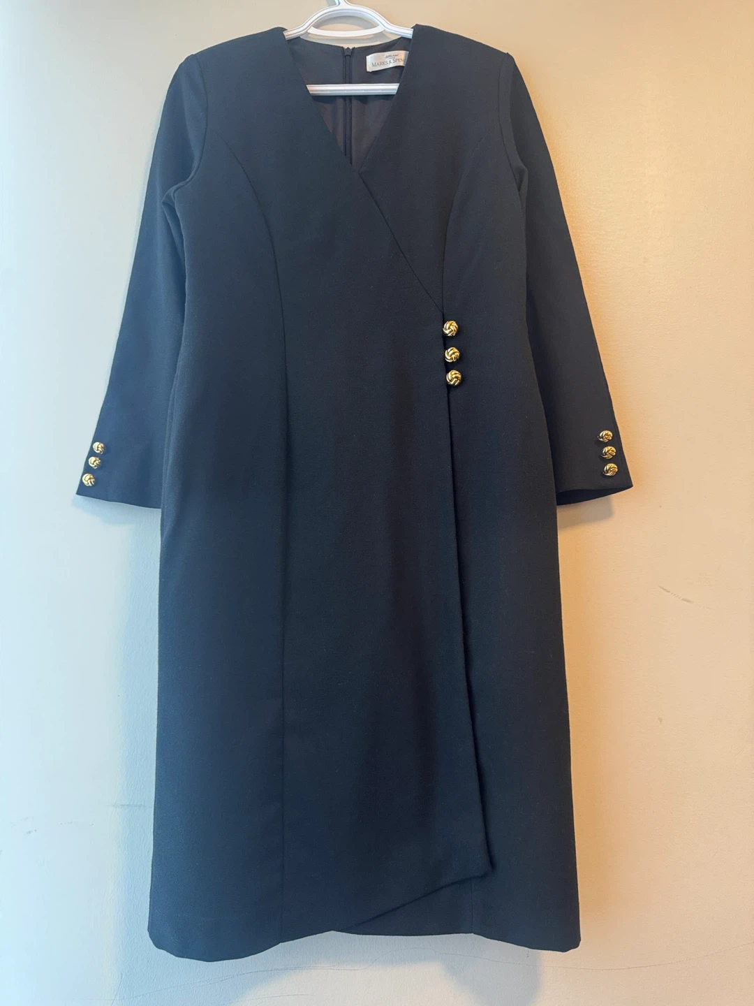 Marks & Spencer Black Wrap Dress with Gold Buttons - photo 2