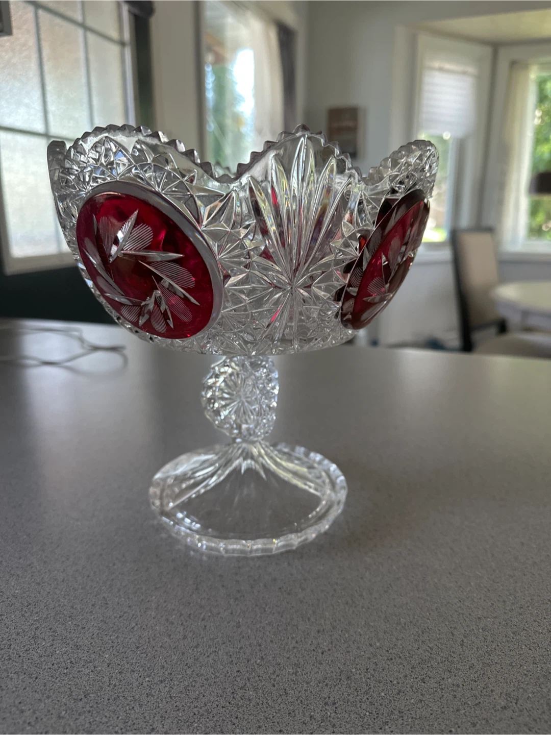 Crystal Footed Candy Dish with Red Inlay