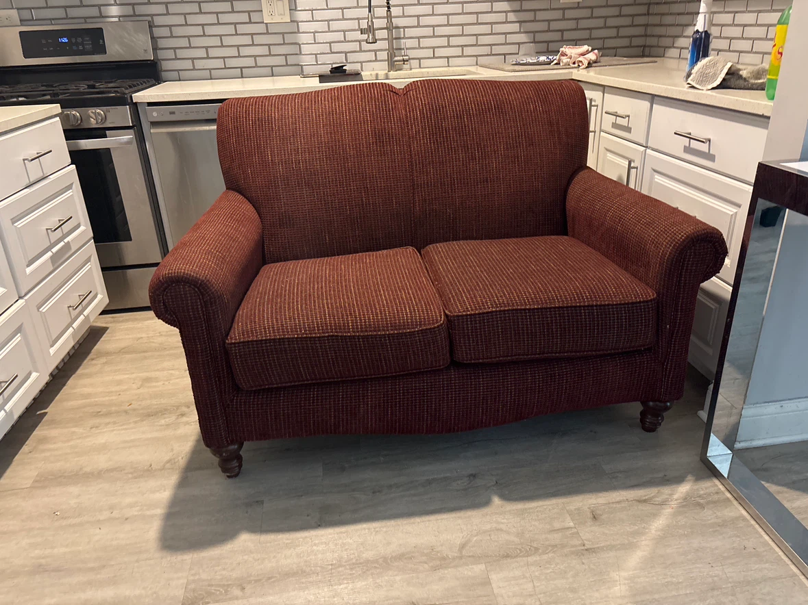 2 Maroon Tweed Loveseat Sofa