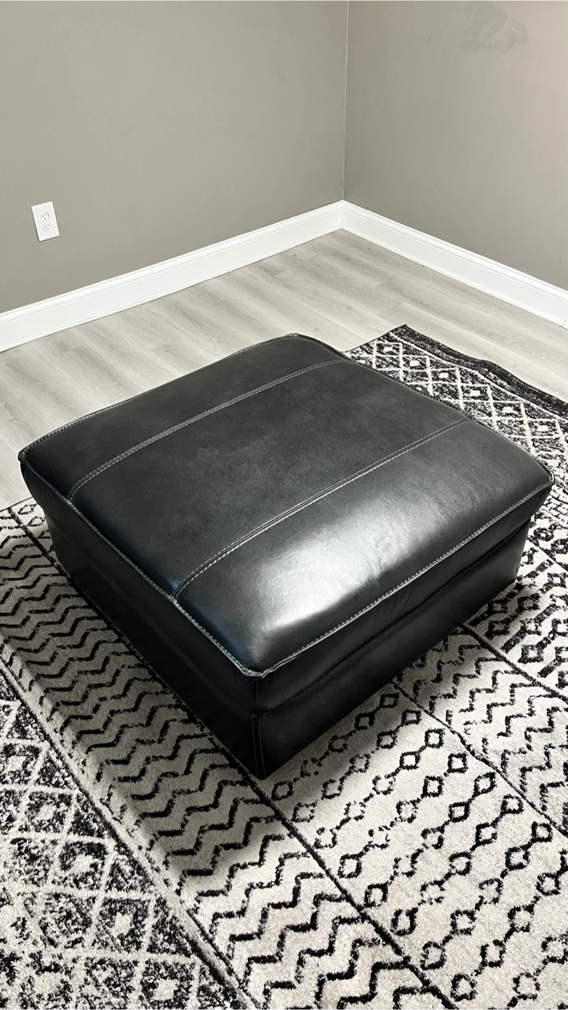 Black Leather Ottoman