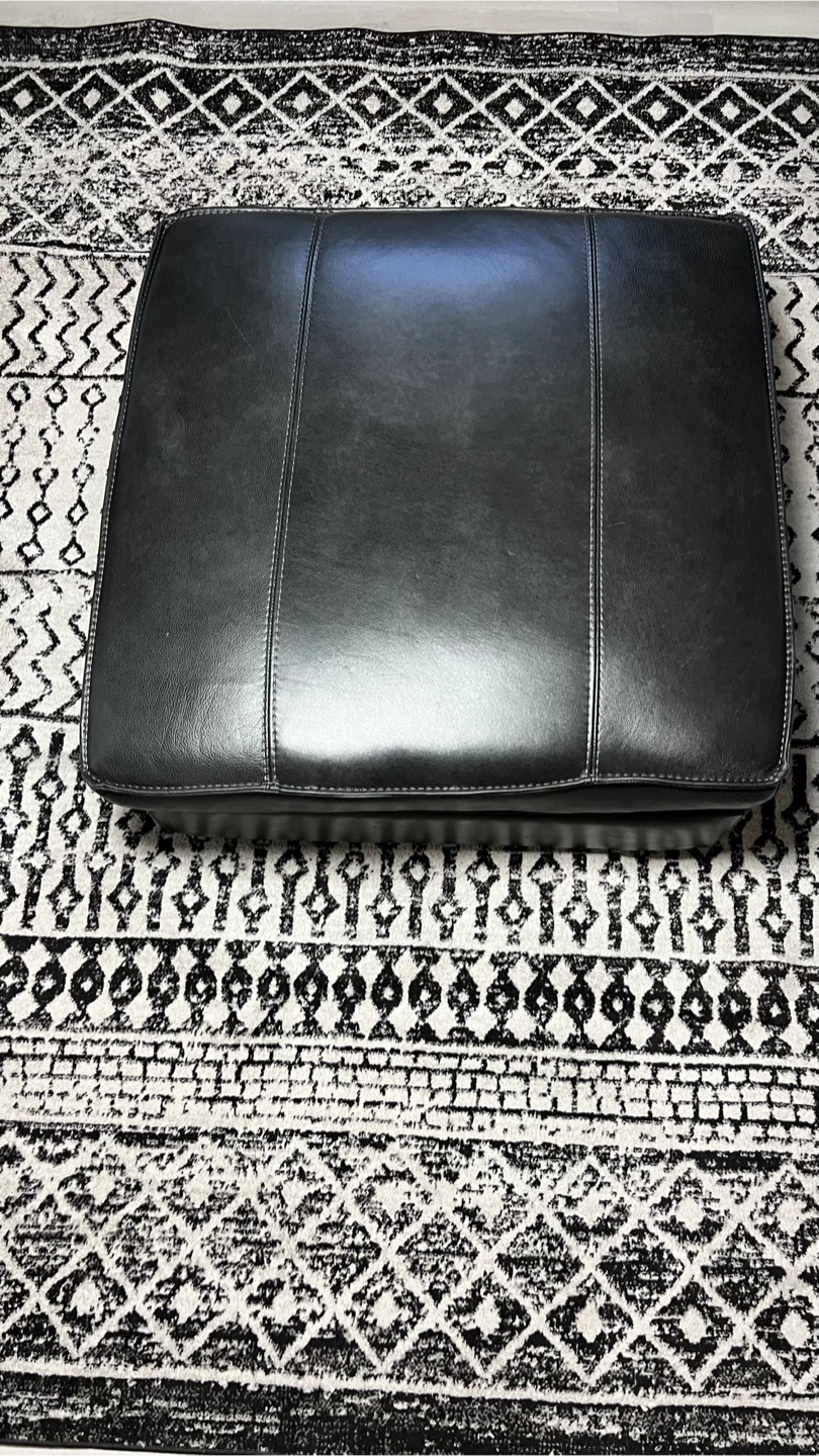 Black Leather Ottoman - photo 3