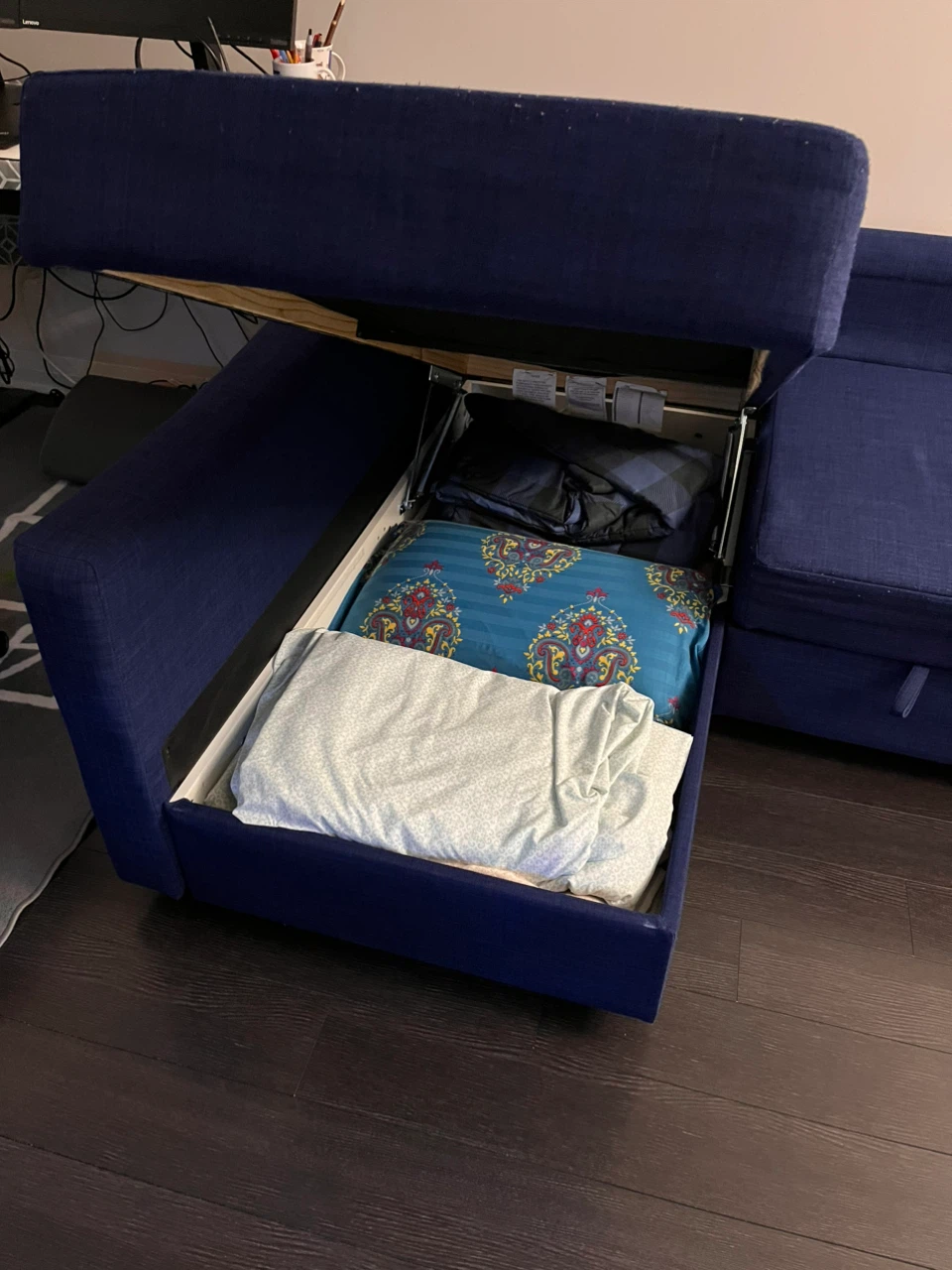 IKEA Blue Sectional Sofa Bed with Storage - photo 5