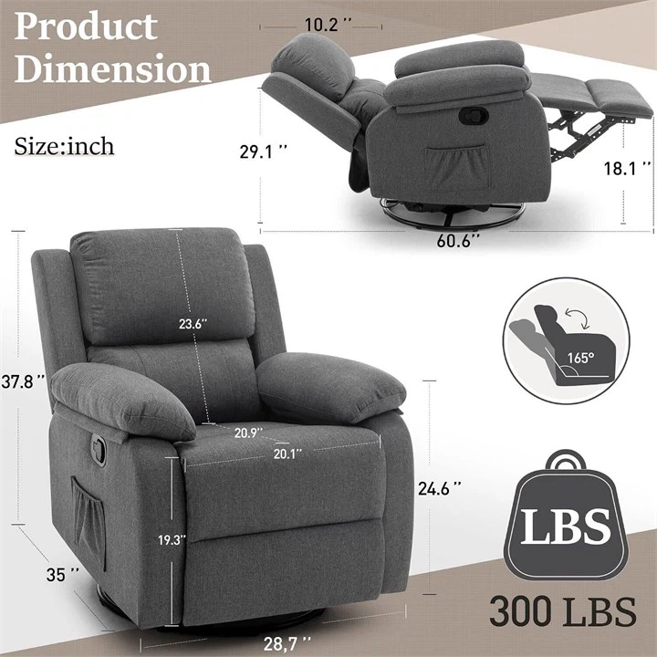 Korser 360 Swivel Recliner Chair, Grey - photo 2