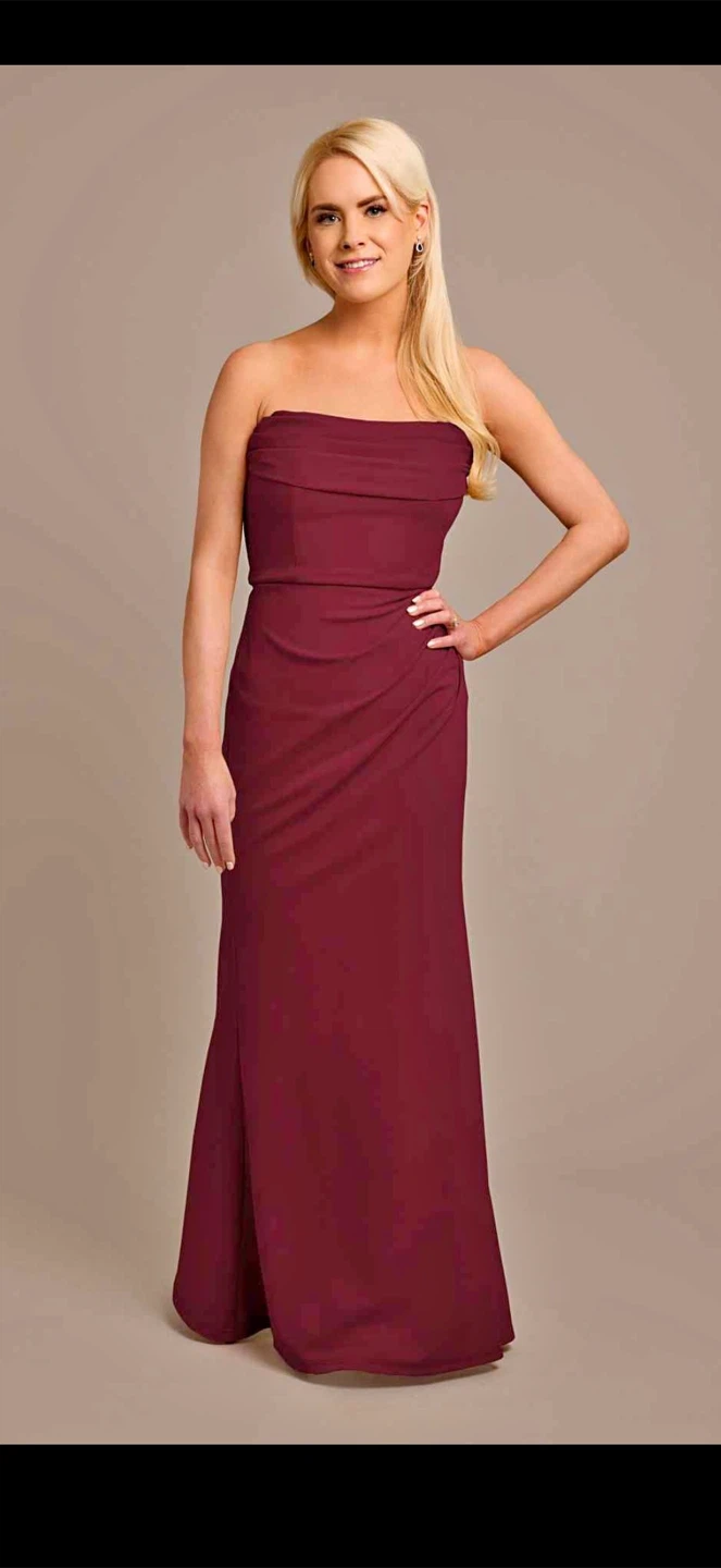 NWT David’s Bridal Wine Strapless Cowl Neck Crepe Dress